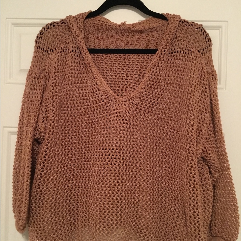 Women’s Plus Tan Open-Knit Sweater